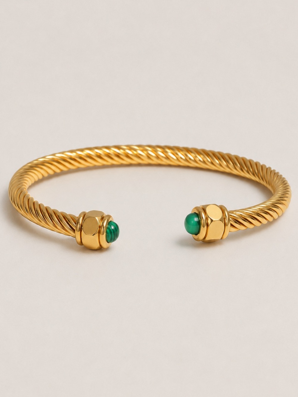 New! Green Gemstone Gold Bangle Bracelet NWOT